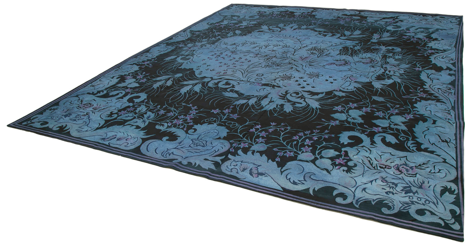 Handmade Wool Area Rug – Vintage Turkish Carpet, Purple Floral Rug 12x14