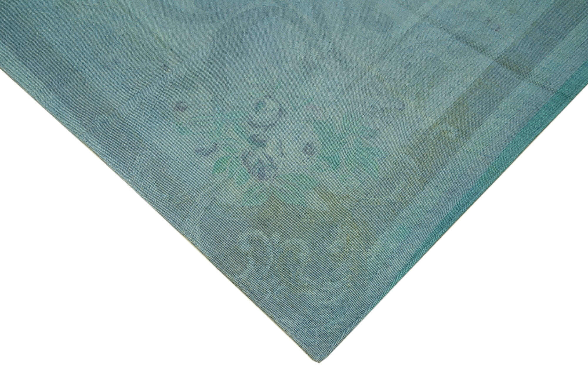 Handmade Area Rug – Blue Floral Pattern Cotton Wool Turkish Carpet 9'5''x12'8''