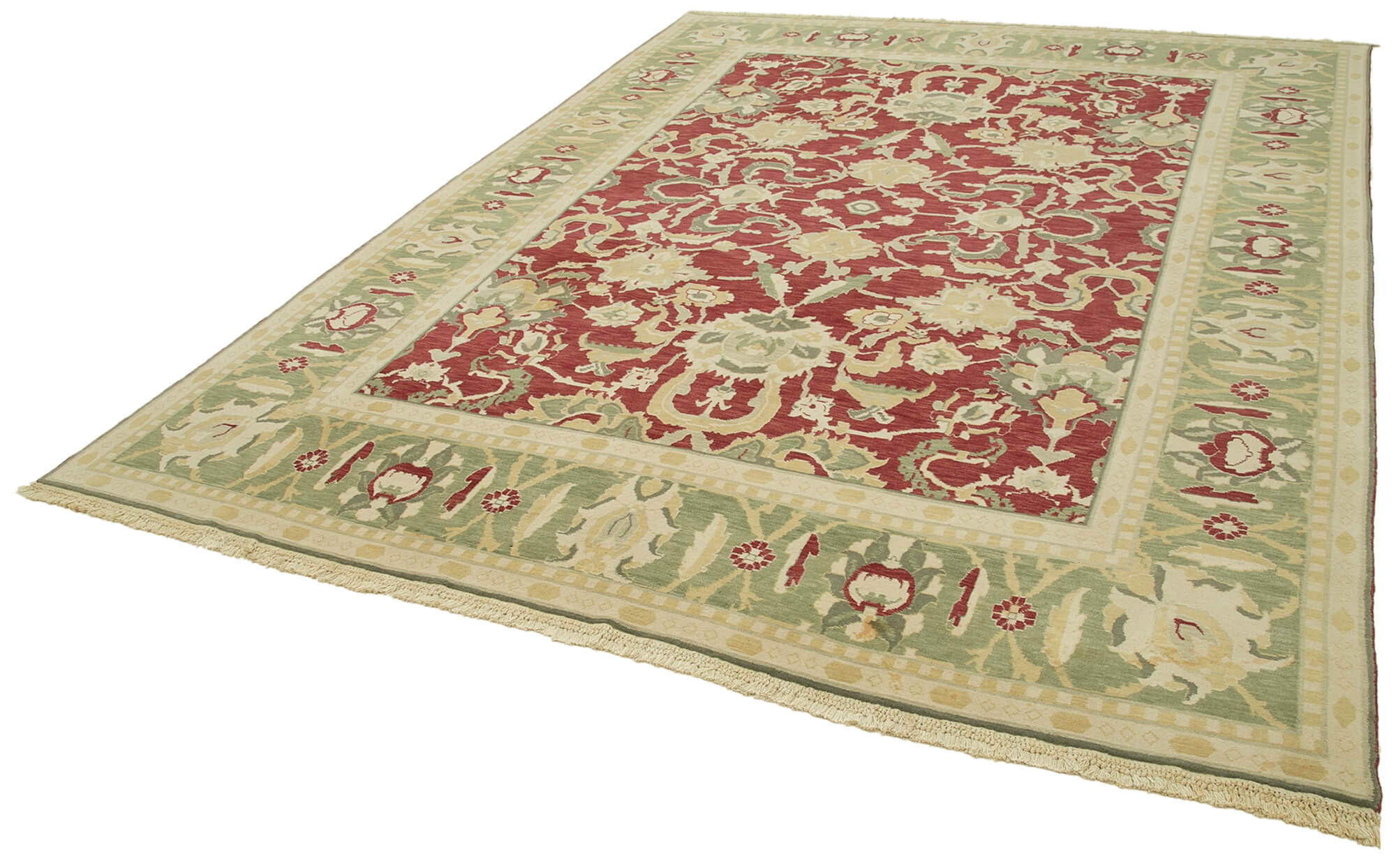 Handmade Wool Area Rug | Tebriz Beige Vintage Turkish Carpet 8'10'' x 11'6''