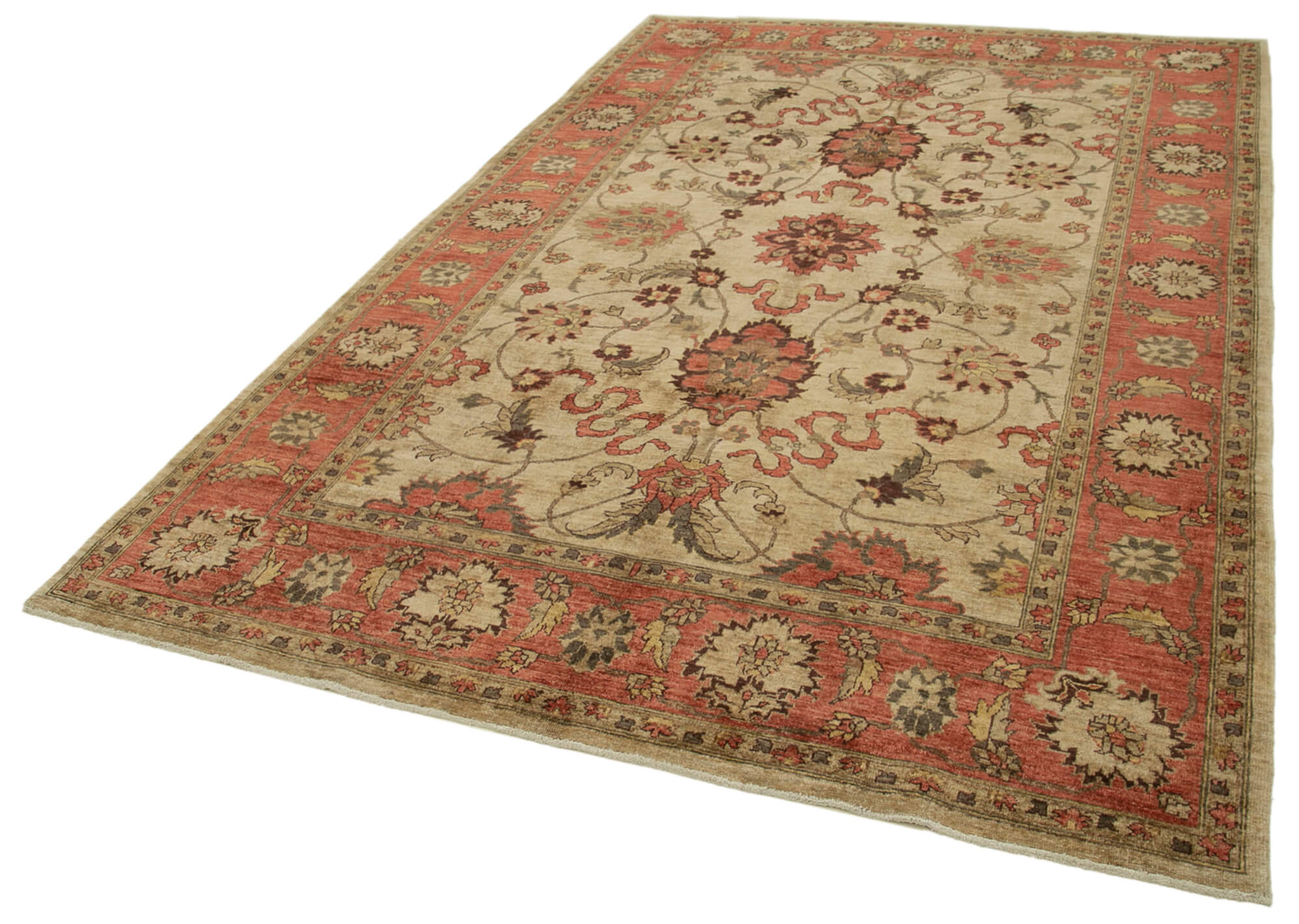 Handmade Wool Area Rug – Tebriz Classic Beige Cotton Wool Rug 6'2''x9'5''