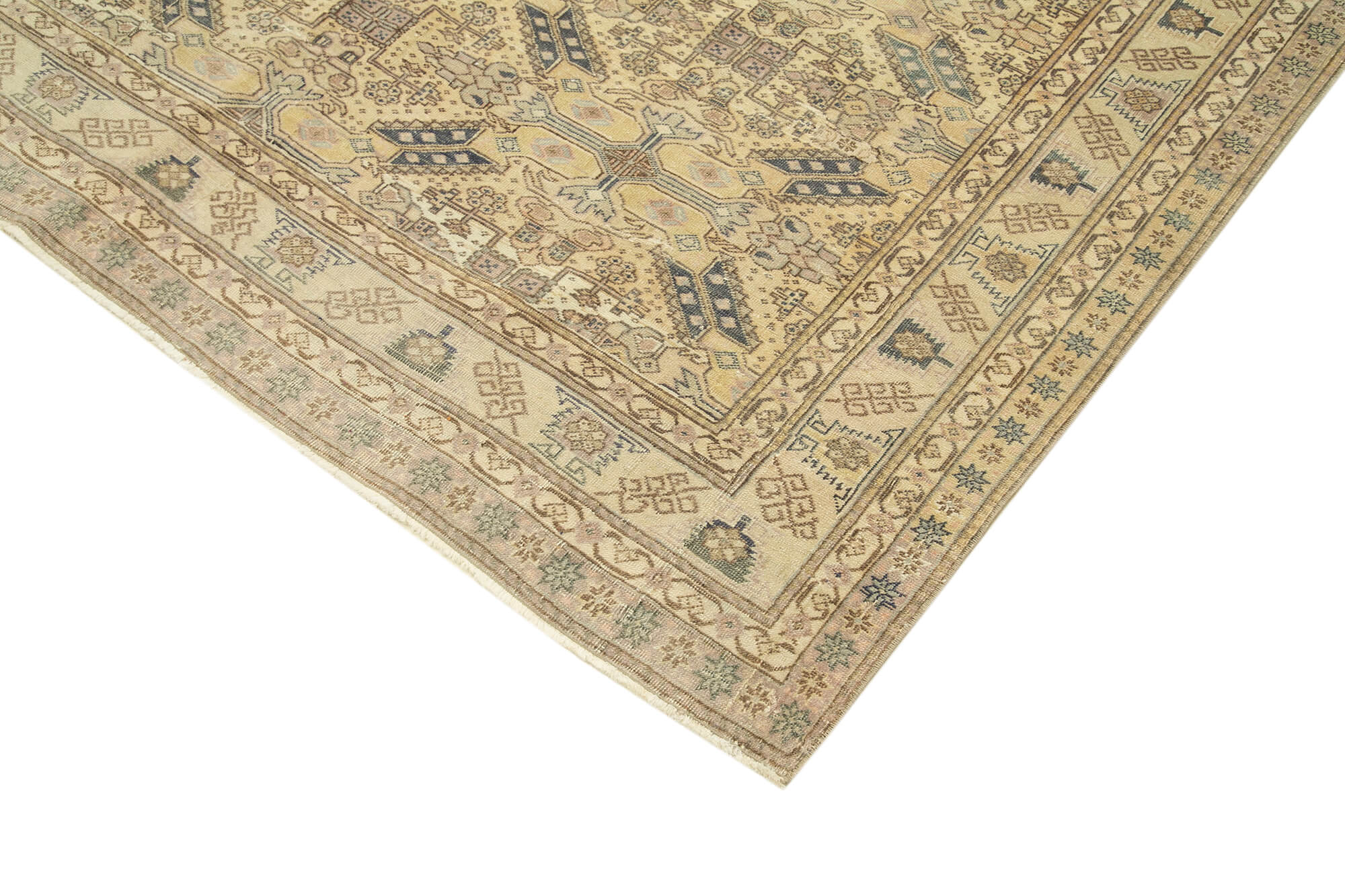 Vintage Cotton Wool Rug - Handmade Beige Wool Area Rug 6'6'' x 9'5'' | Durable Turkish Vintage Carpet