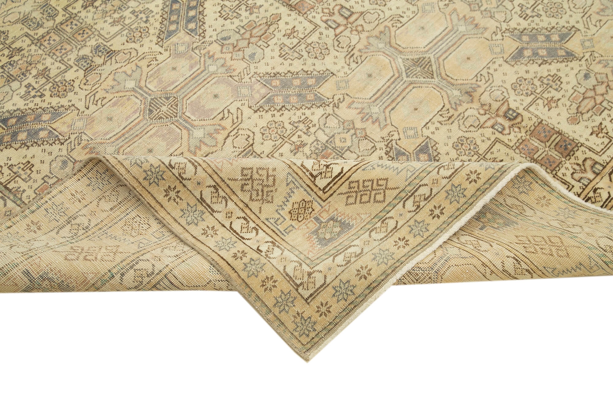 Vintage Cotton Wool Rug - Handmade Beige Wool Area Rug 6'6'' x 9'5'' | Durable Turkish Vintage Carpet