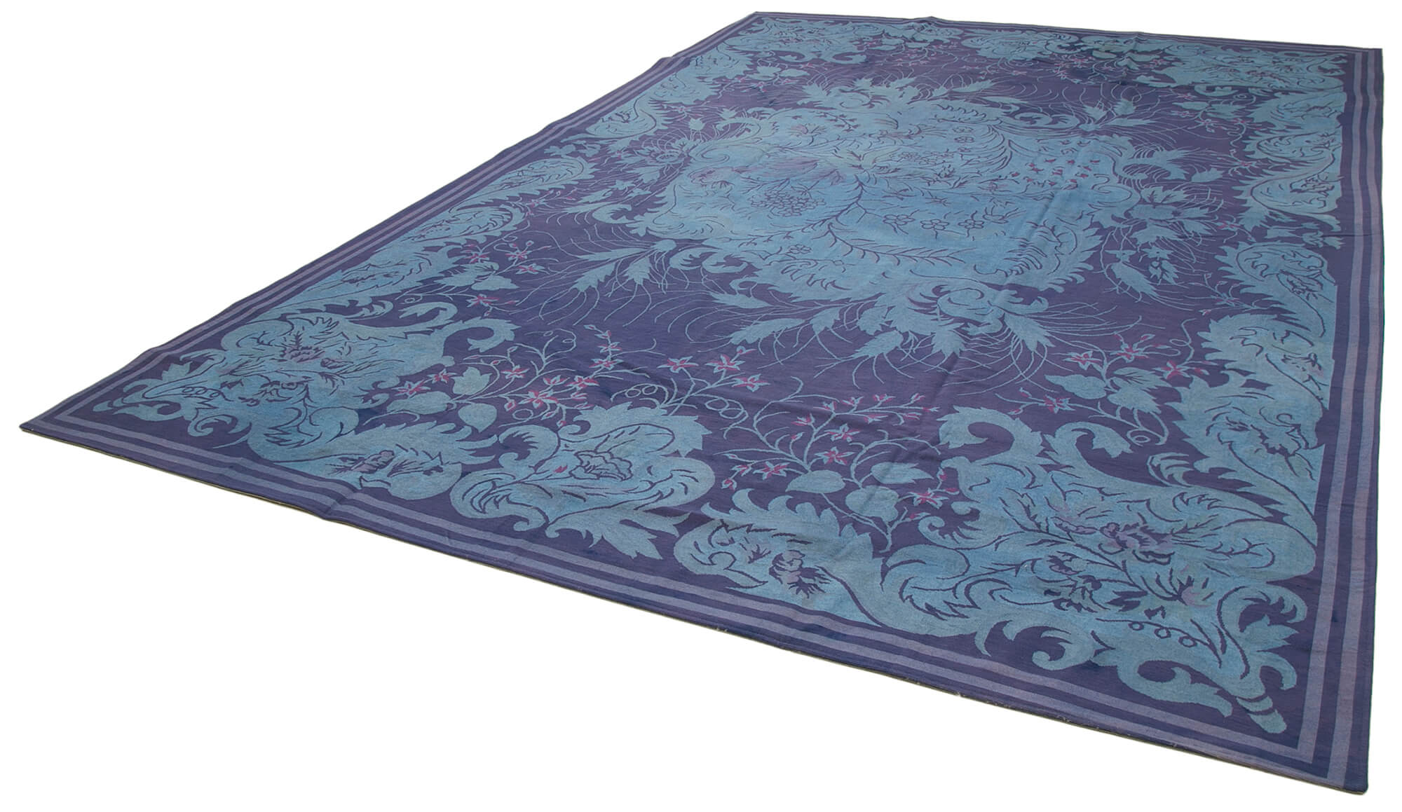 Handmade Wool Area Rug – Blue Floral Rug | Durable Cotton Wool Carpet 10'1''x14'8''