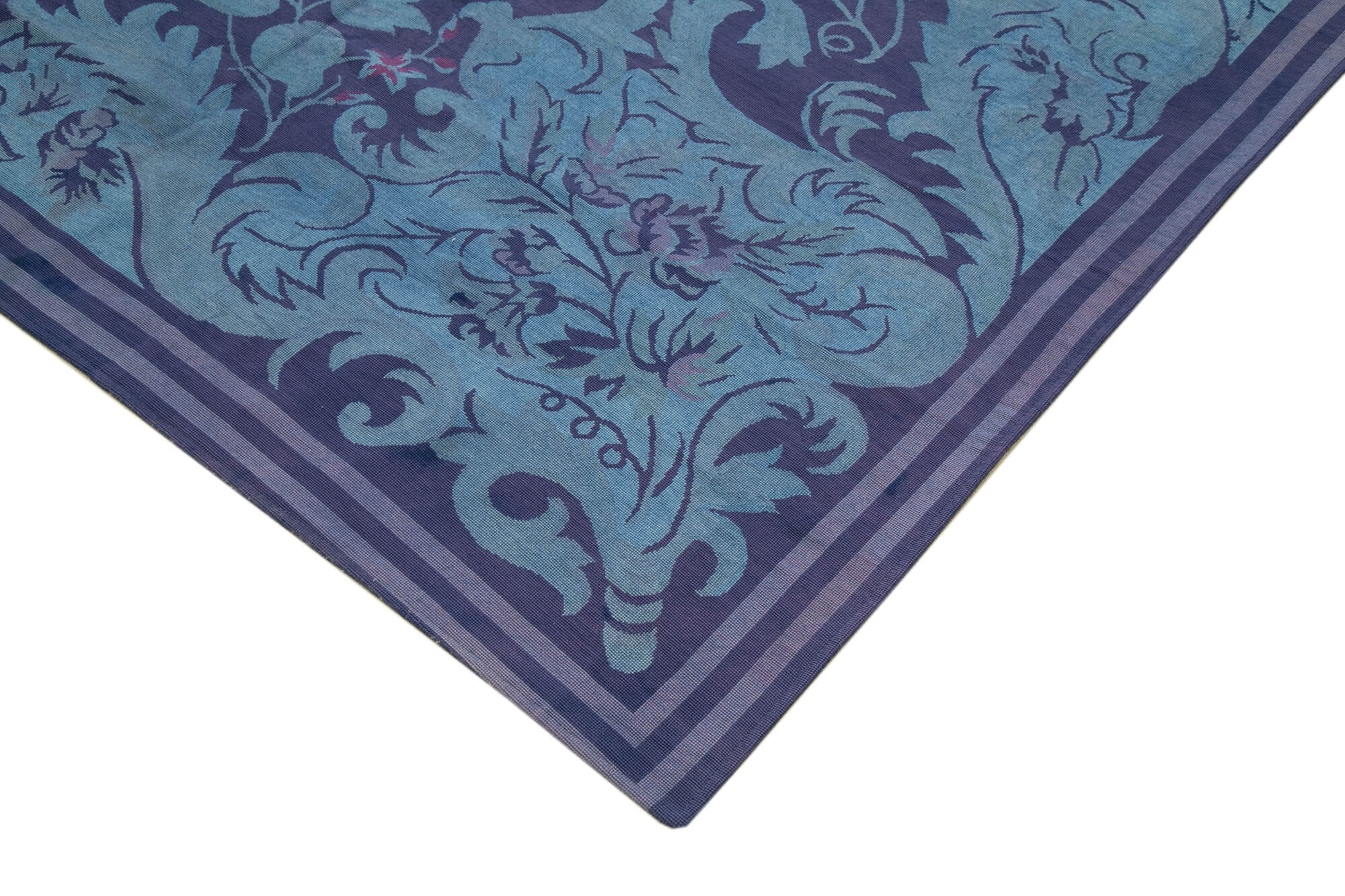 Handmade Wool Area Rug – Blue Floral Rug | Durable Cotton Wool Carpet 10'1''x14'8''