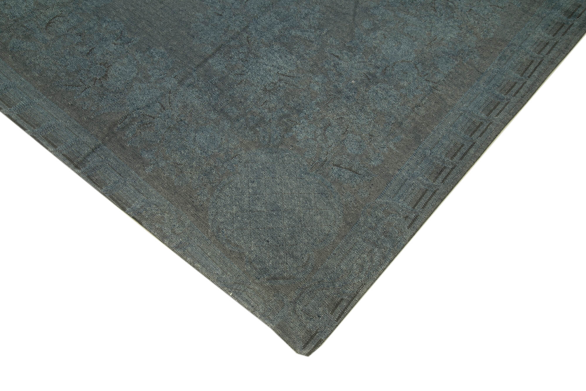 Handmade Area Rug - Vintage Wool Rug Grey Floral Carpet 9'0''x12'5'' Cotton Wool