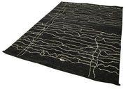 Handmade Wool Cotton Rug – Black Geometric Area Rug | Durable Living Room Carpet 6'3''x9'1''