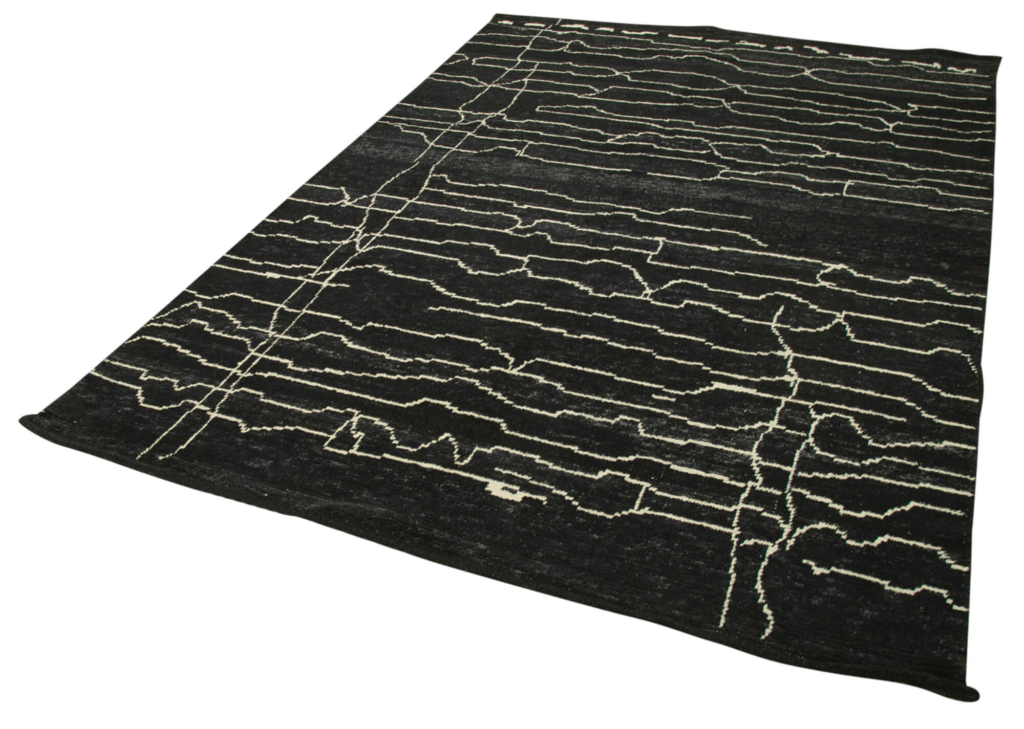 Handmade Wool Cotton Rug – Black Geometric Area Rug | Durable Living Room Carpet 6'3''x9'1''
