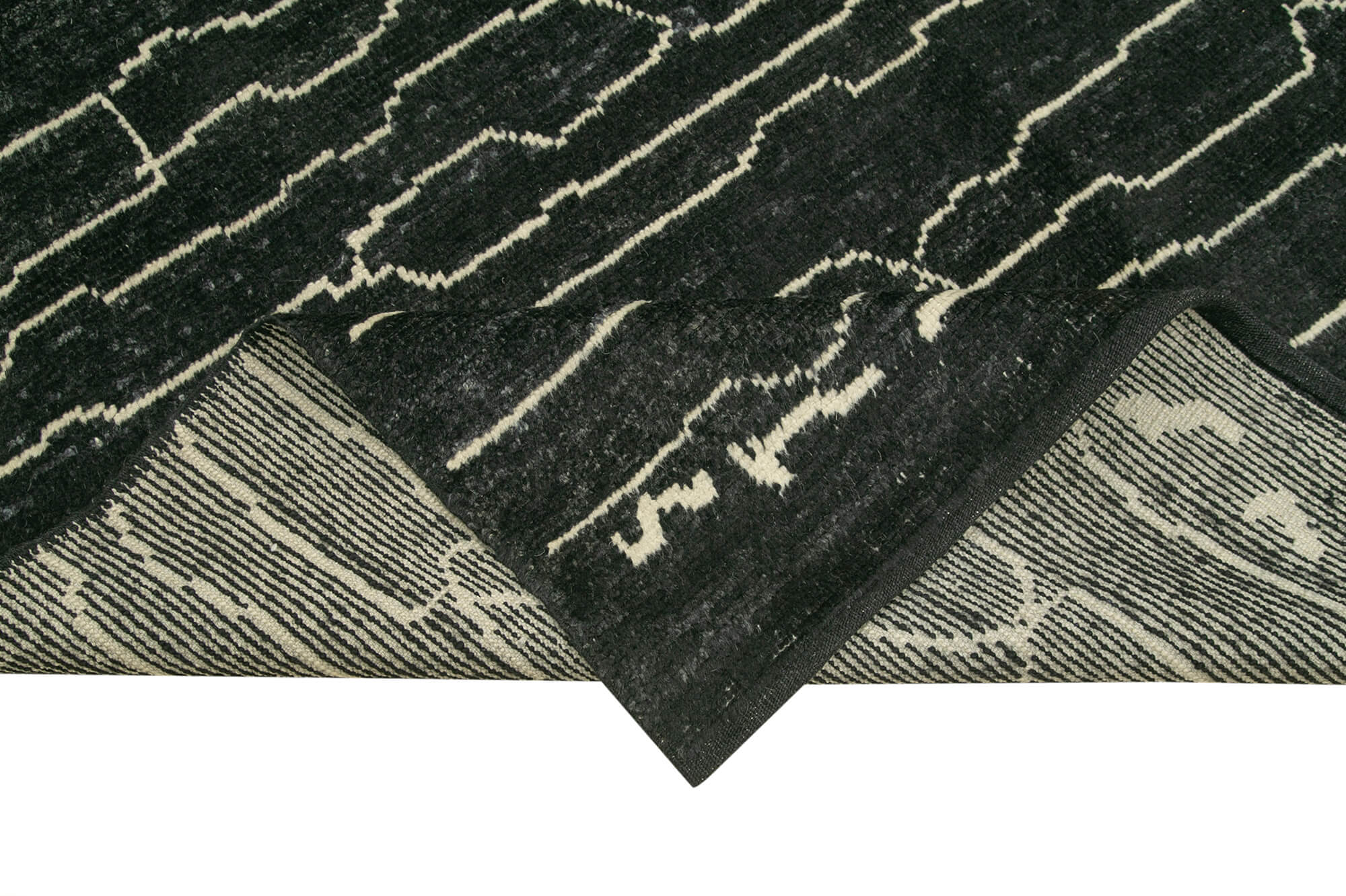 Handmade Wool Cotton Rug – Black Geometric Area Rug | Durable Living Room Carpet 6'3''x9'1''