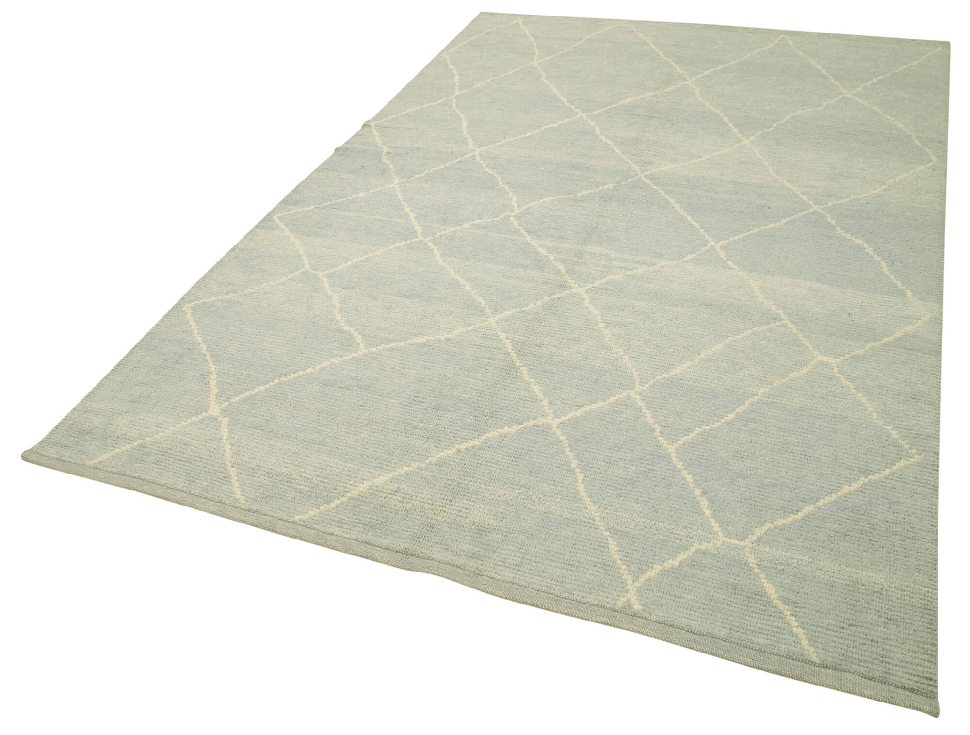 Handmade Wool Cotton Rug - Blue Geometric Pattern Rug | Vintage Turkish Carpet 6'2''x9'1''