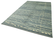 Handmade Wool Cotton Rug – Blue Geometric Area Rug, Durable Wool Carpet