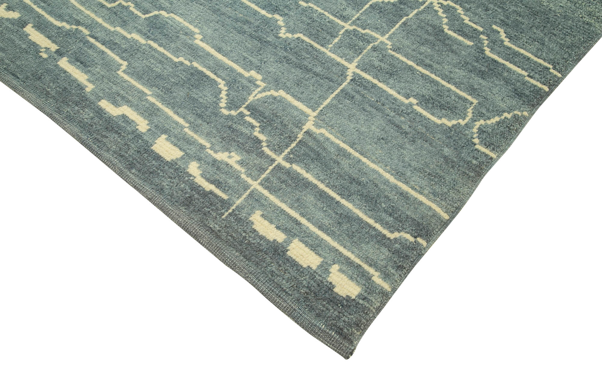 Handmade Wool Cotton Rug – Blue Geometric Area Rug, Durable Wool Carpet