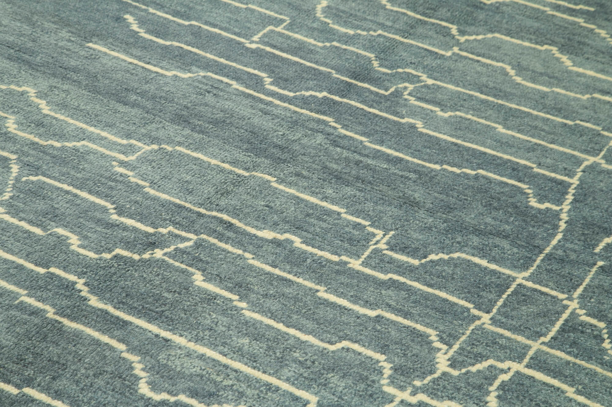 Handmade Wool Cotton Rug – Blue Geometric Area Rug, Durable Wool Carpet