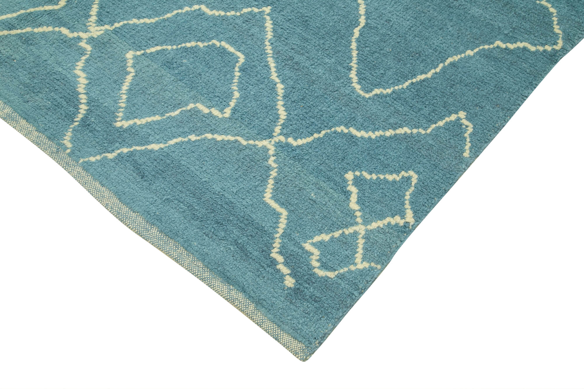 Handmade Wool Cotton Rug – Blue Geometric Pattern Carpet 6x9 Feet Durable Floor Covering
