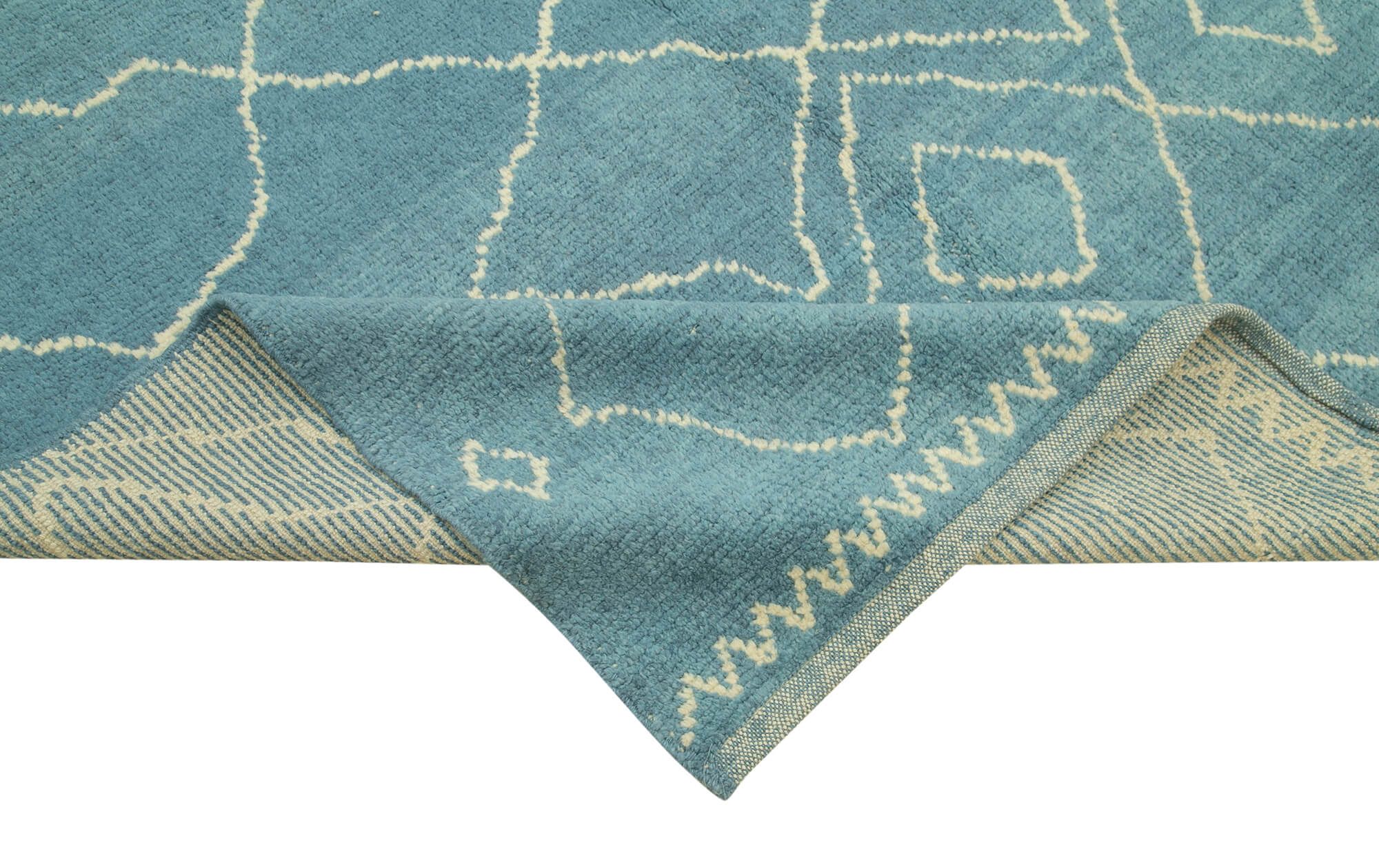 Handmade Wool Cotton Rug – Blue Geometric Pattern Carpet 6x9 Feet Durable Floor Covering