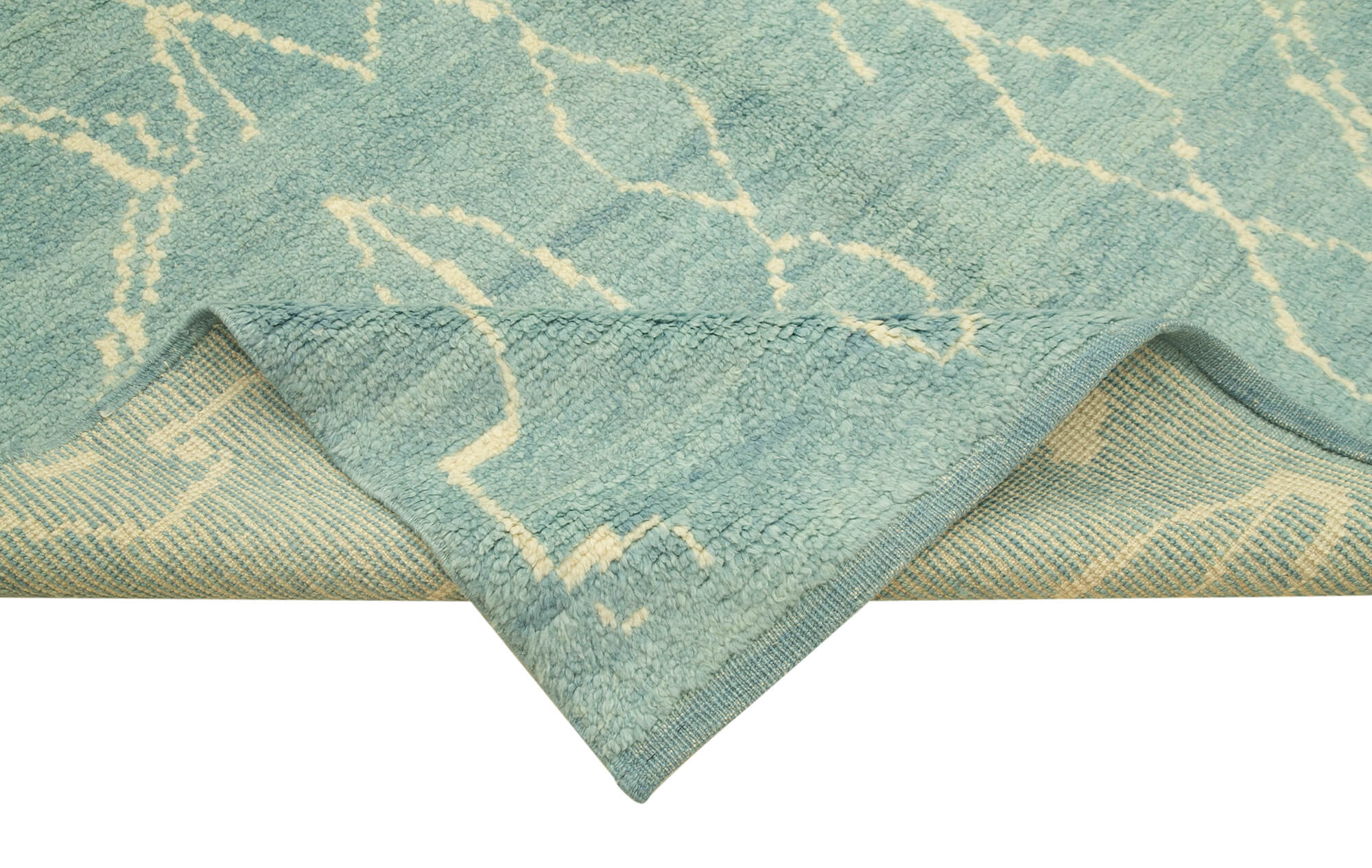 Handmade Wool Cotton Rug - Blue Geometric Pattern, 6x9 Feet Decorative Area Carpet
