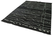 Handmade Wool Cotton Rug | Vintage Turkish Carpet, Black Geometric Pattern 6x9