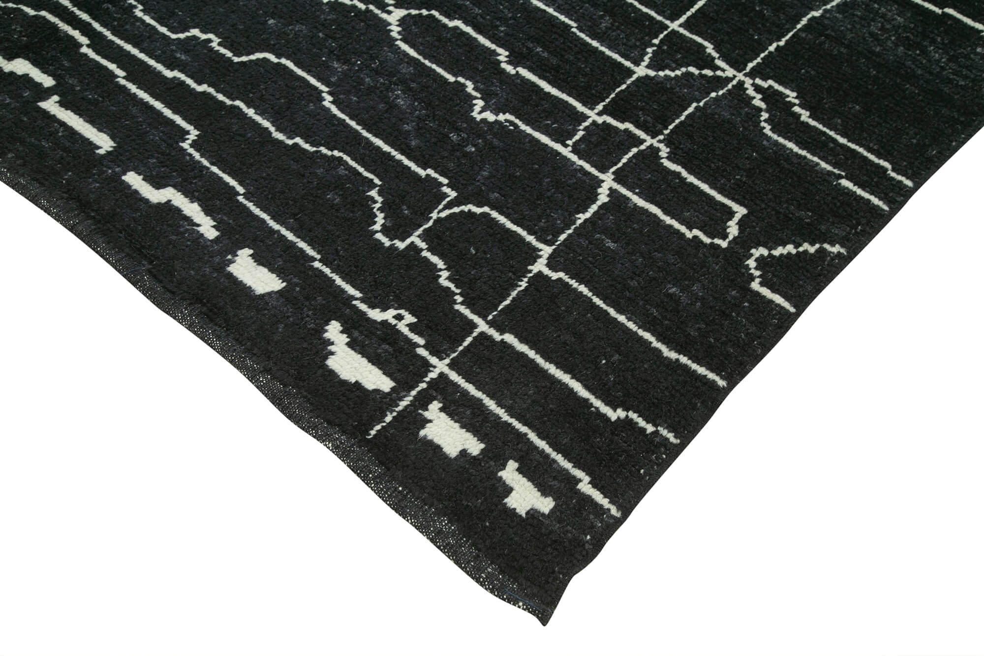 Handmade Wool Cotton Rug | Vintage Turkish Carpet, Black Geometric Pattern 6x9