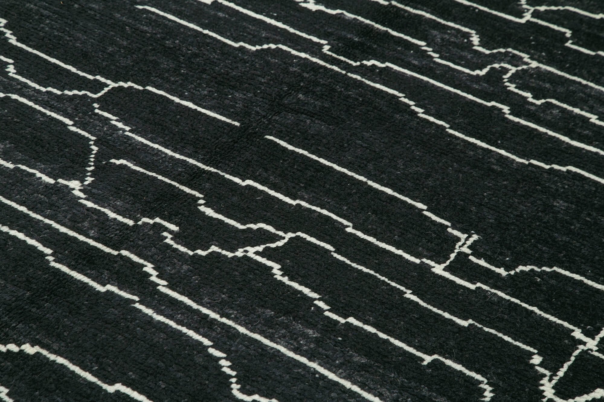 Handmade Wool Cotton Rug | Vintage Turkish Carpet, Black Geometric Pattern 6x9