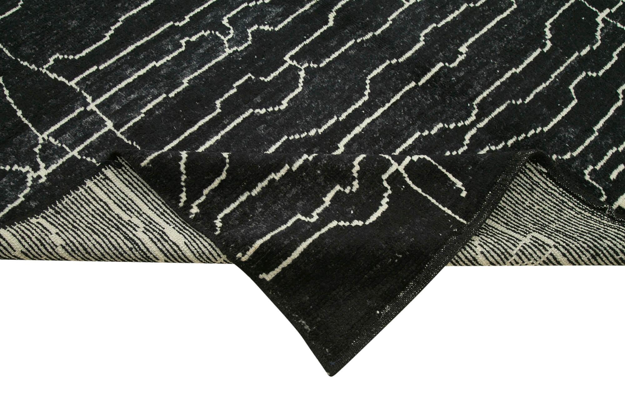 Handmade Wool Cotton Rug | Vintage Turkish Carpet, Black Geometric Pattern 6x9