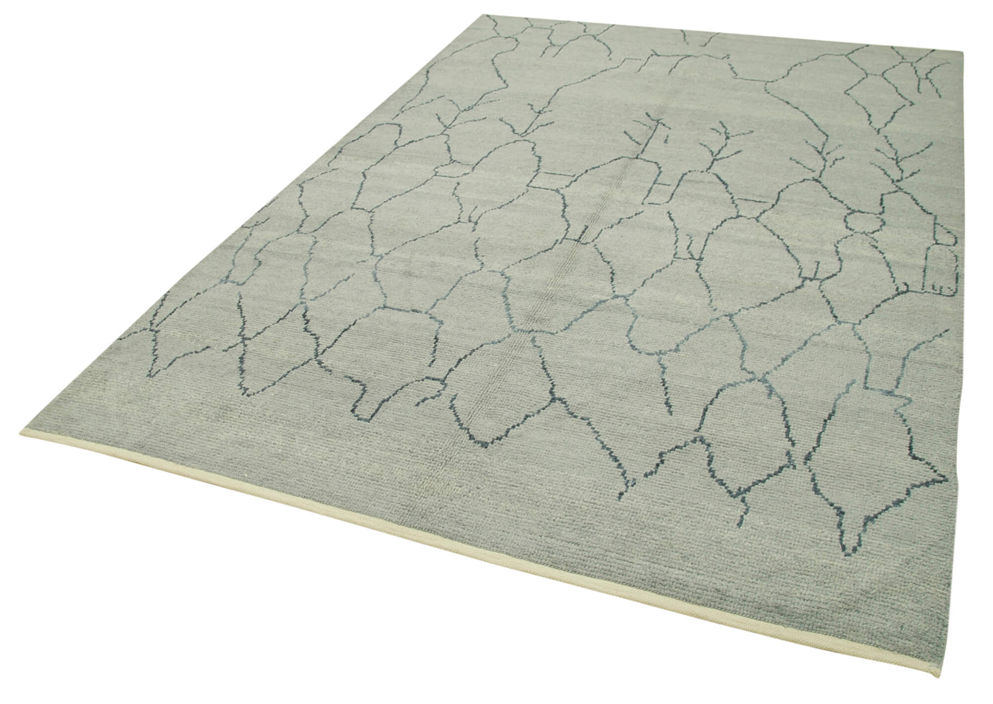 Handmade Wool Cotton Rug – Grey Geometric Vintage Turkish Carpet 6'2''x9'1''