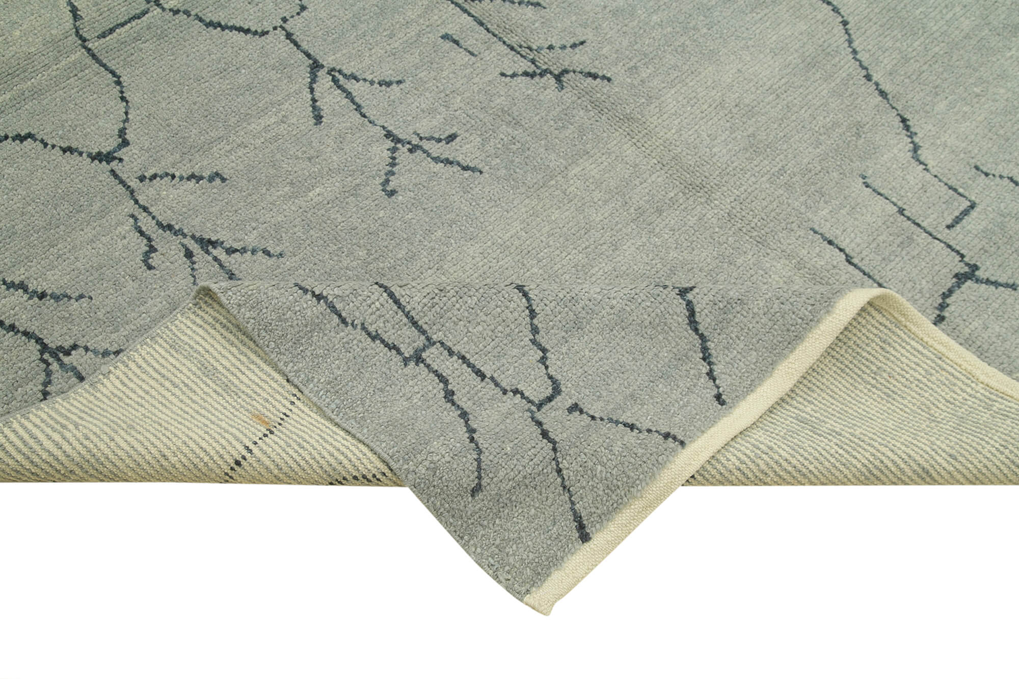 Handmade Wool Cotton Rug – Grey Geometric Vintage Turkish Carpet 6'2''x9'1''