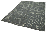 Handmade Wool Cotton Rug – Grey Geometric Area Rug | Vintage Turkish Hand Knotted Carpet 6'4" x 9'1"