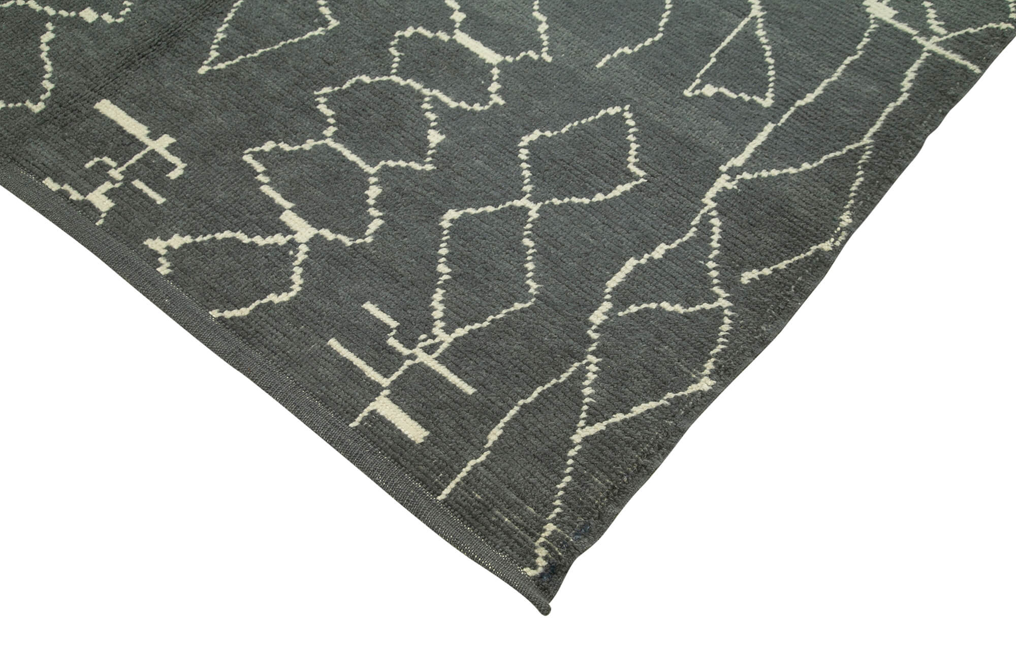 Handmade Wool Cotton Rug – Grey Geometric Area Rug | Vintage Turkish Hand Knotted Carpet 6'4" x 9'1"