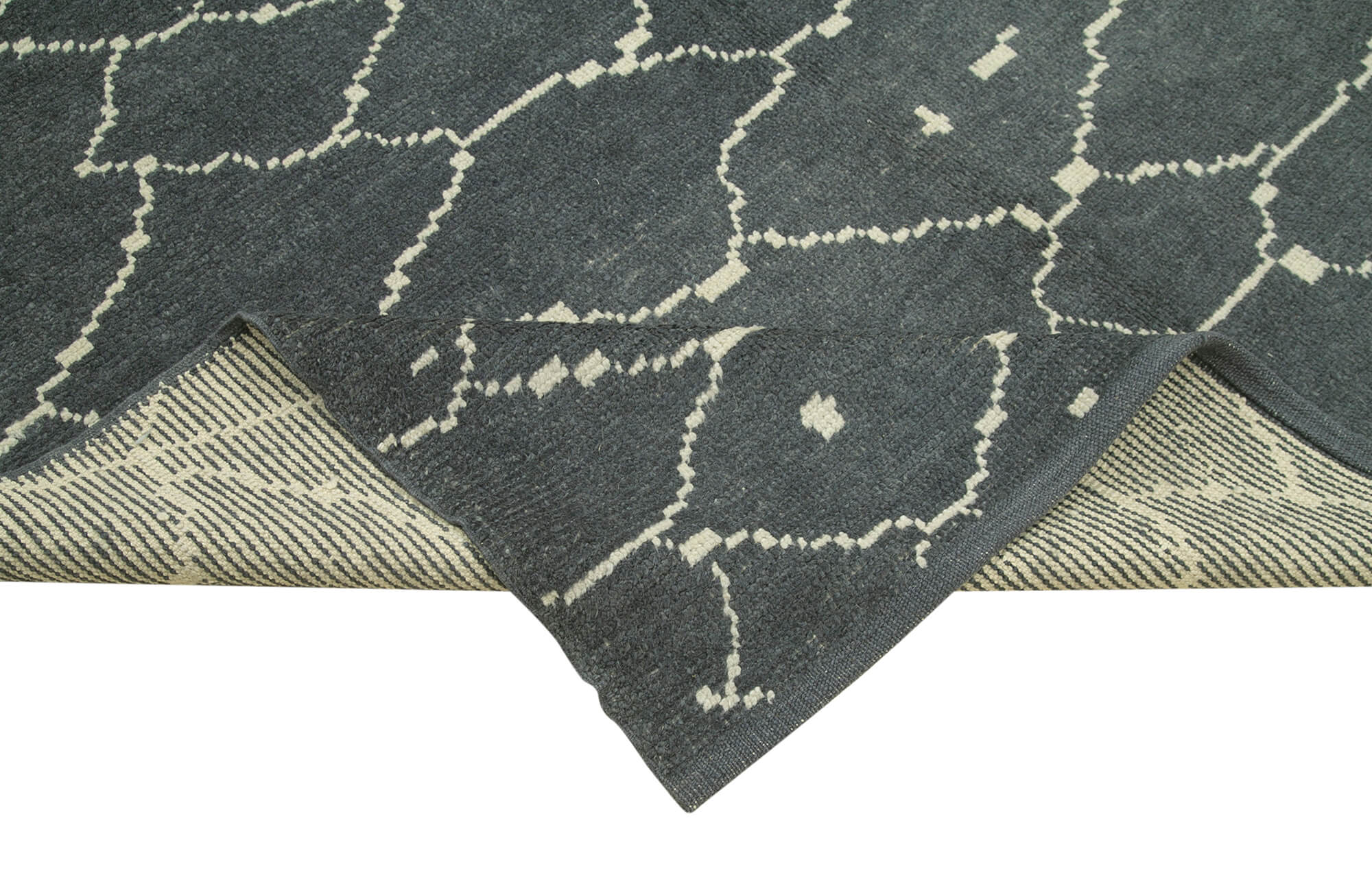 Handmade Wool Cotton Rug – Grey Geometric Area Rug | Vintage Turkish Hand Knotted Carpet 6'4" x 9'1"