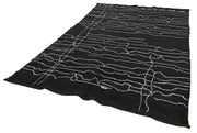 Handmade Wool Cotton Rug – Black Geometric Area Rug 6'3''x10'2'' by Agacan