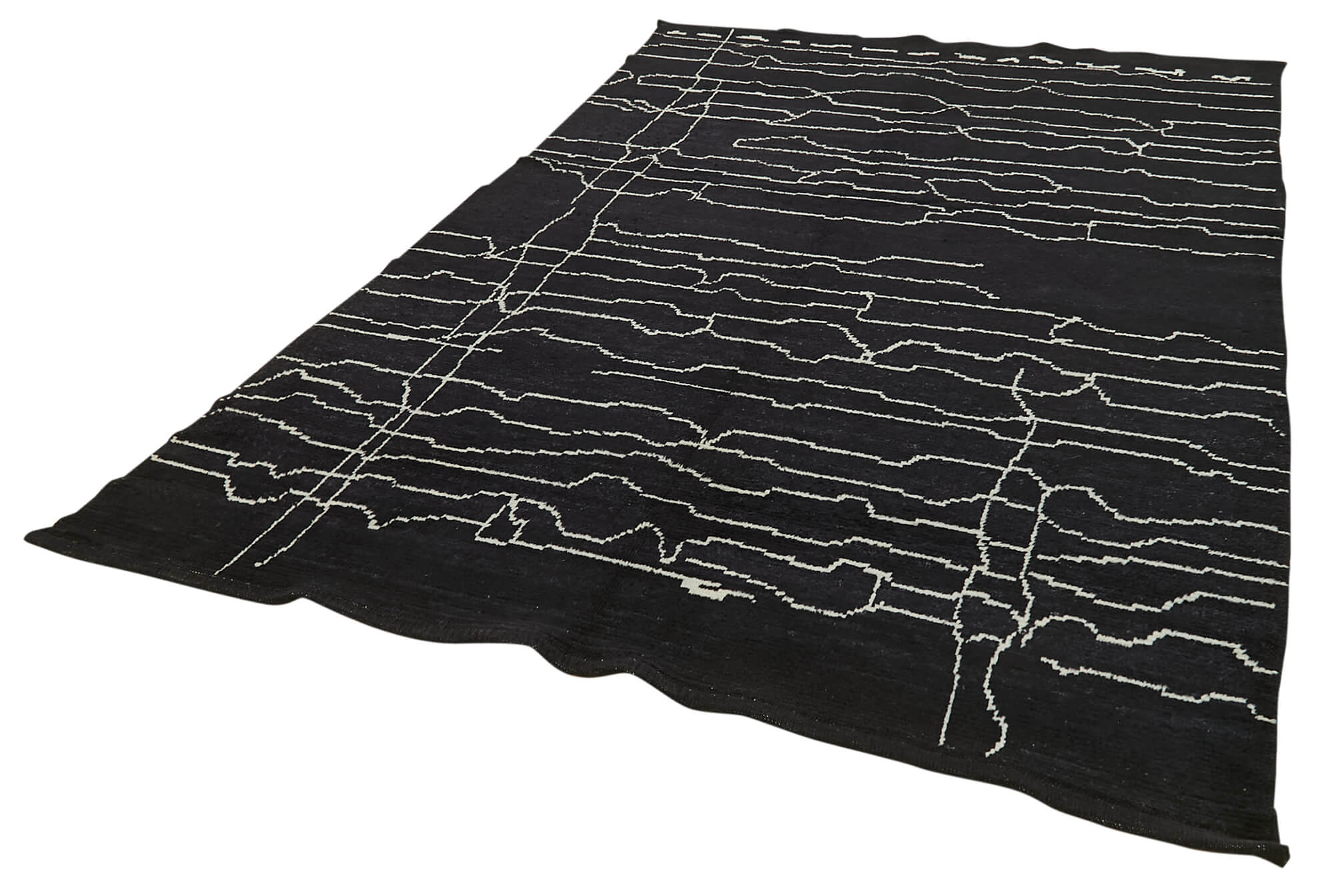 Handmade Wool Cotton Rug – Black Geometric Area Rug 6'3''x10'2'' by Agacan