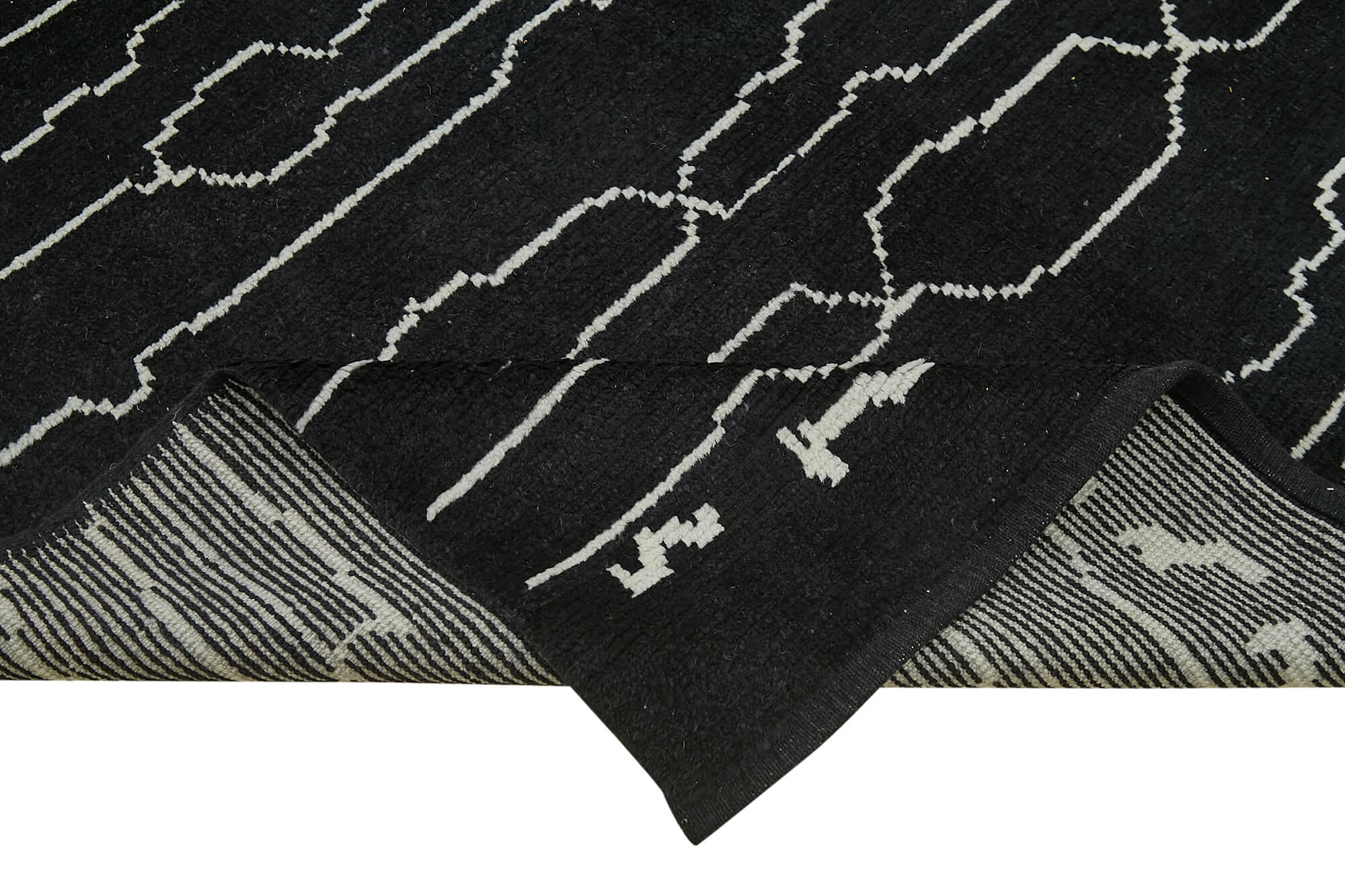 Handmade Wool Cotton Rug – Black Geometric Area Rug 6'3''x10'2'' by Agacan
