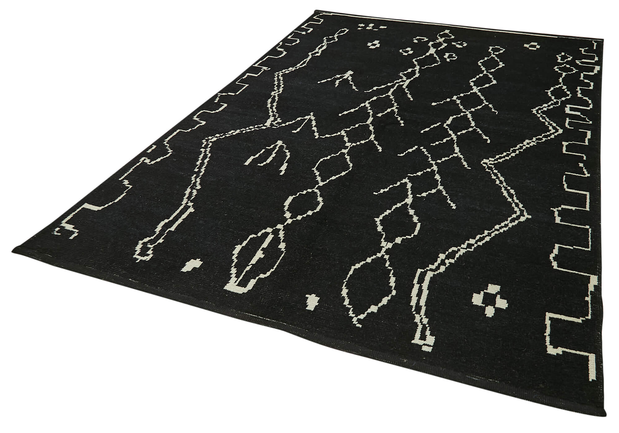 Handmade Wool Rug – Black Geometric Area Rug | Cotton Wool Blend, Durable Floor Covering 6'4''x9'4''