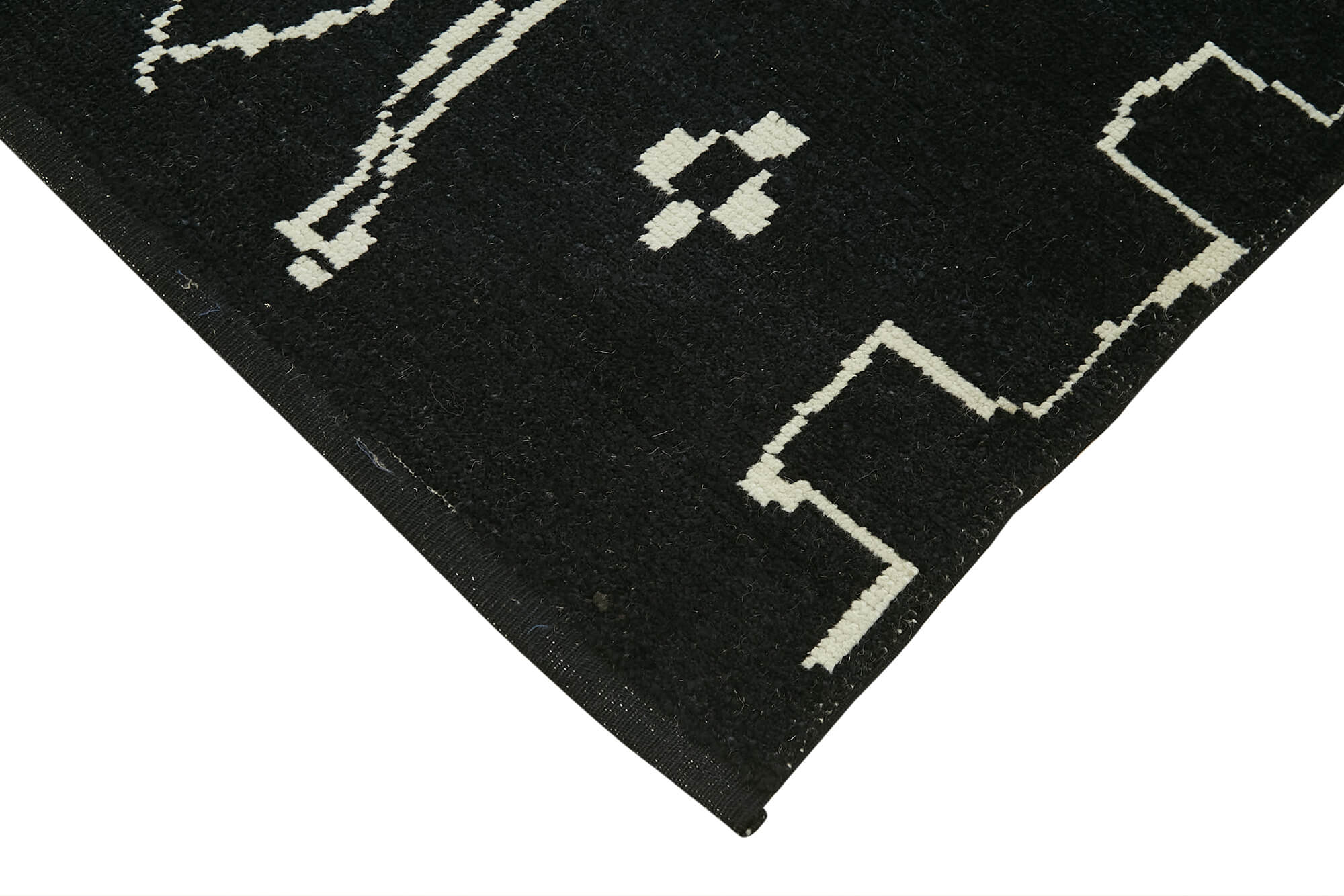Handmade Wool Rug – Black Geometric Area Rug | Cotton Wool Blend, Durable Floor Covering 6'4''x9'4''
