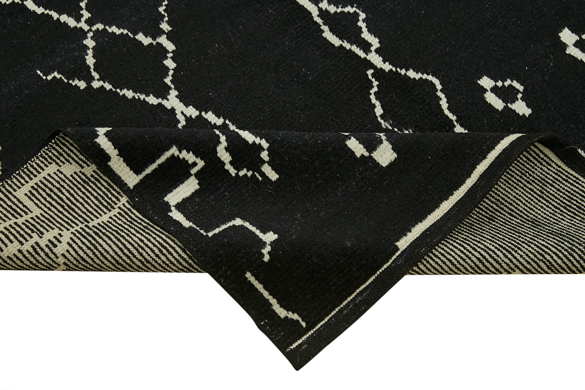 Handmade Wool Rug – Black Geometric Area Rug | Cotton Wool Blend, Durable Floor Covering 6'4''x9'4''