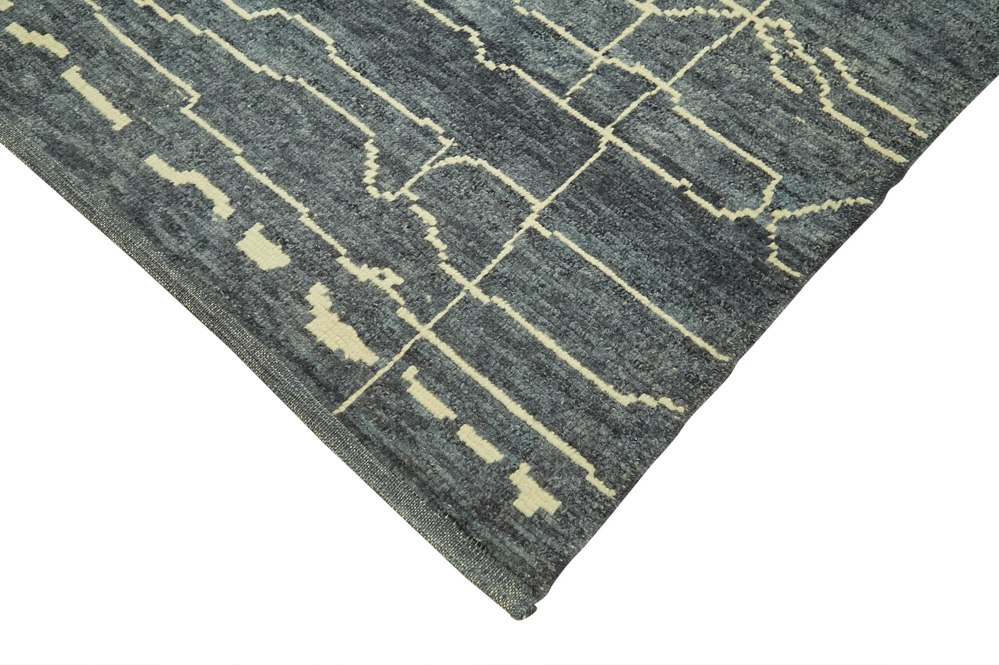Handmade Wool Cotton Rug – Blue Geometric Pattern Carpet | Vintage Turkish Carpet