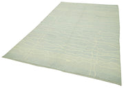 Handmade Wool Cotton Rug - Blue Geometric Vintage Turkish Carpet 6x10 Feet
