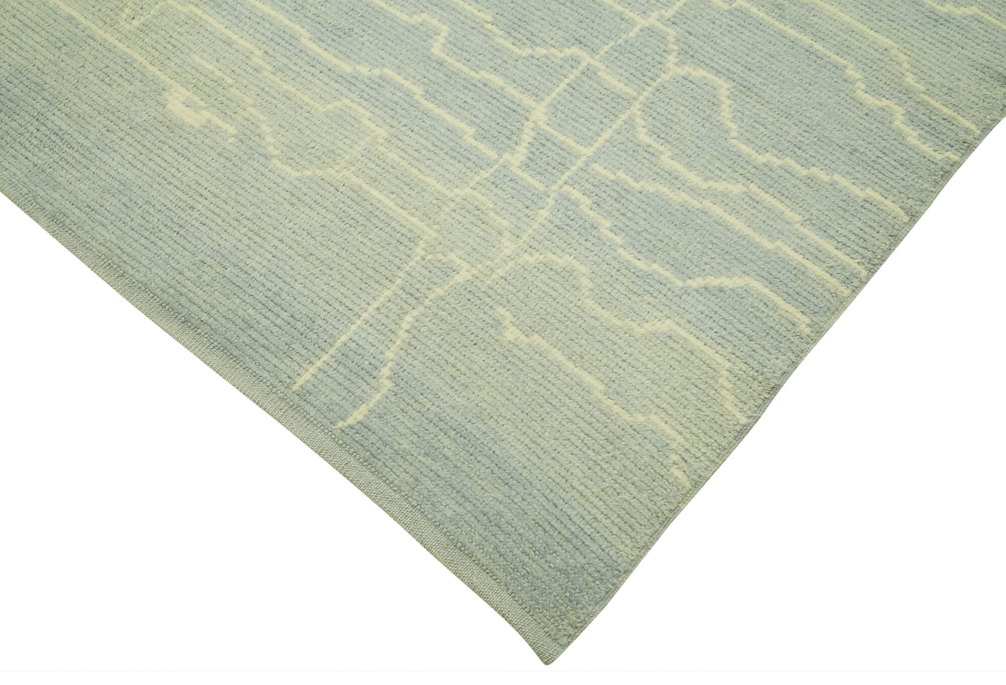 Handmade Wool Cotton Rug - Blue Geometric Vintage Turkish Carpet 6x10 Feet