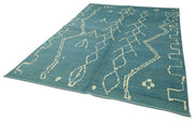 Handmade Wool Cotton Rug - Blue Geometric Area Rug 6x9 Feet Durable Turkish Vintage