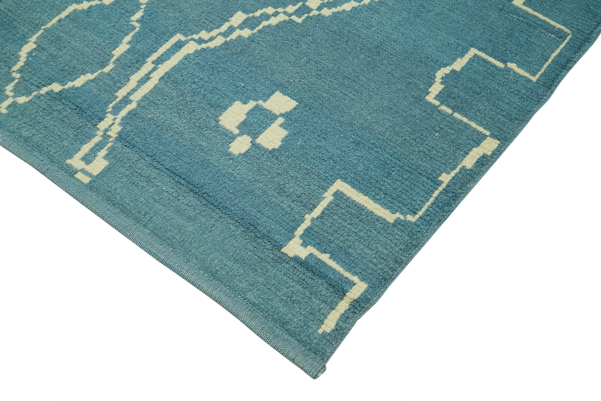 Handmade Wool Cotton Rug - Blue Geometric Area Rug 6x9 Feet Durable Turkish Vintage