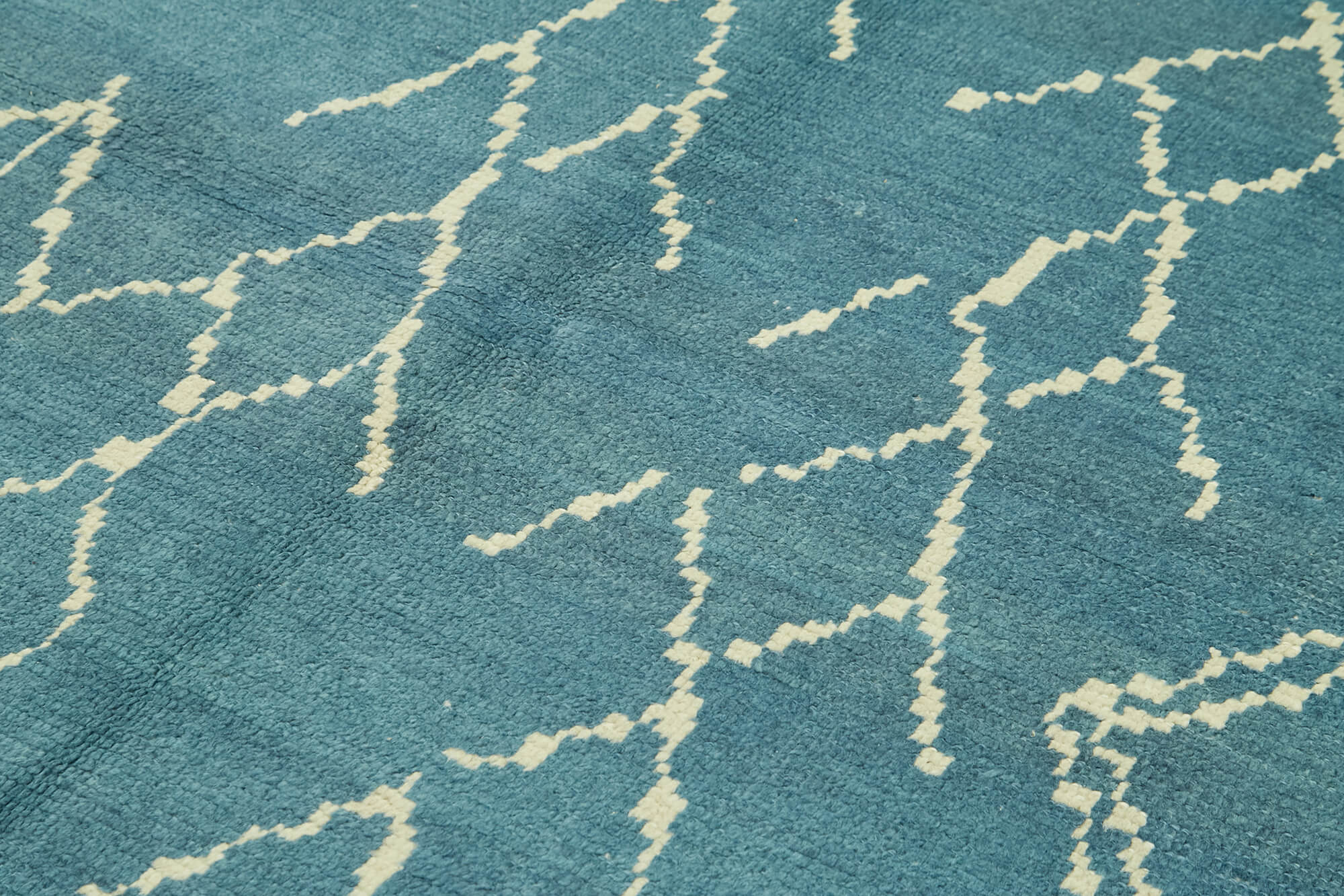 Handmade Wool Cotton Rug - Blue Geometric Area Rug 6x9 Feet Durable Turkish Vintage