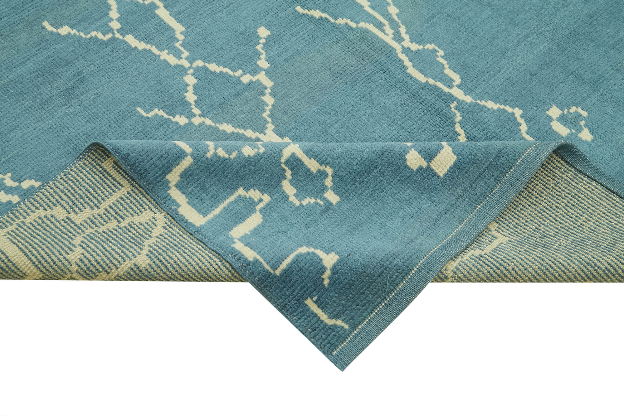 Handmade Wool Cotton Rug - Blue Geometric Area Rug 6x9 Feet Durable Turkish Vintage
