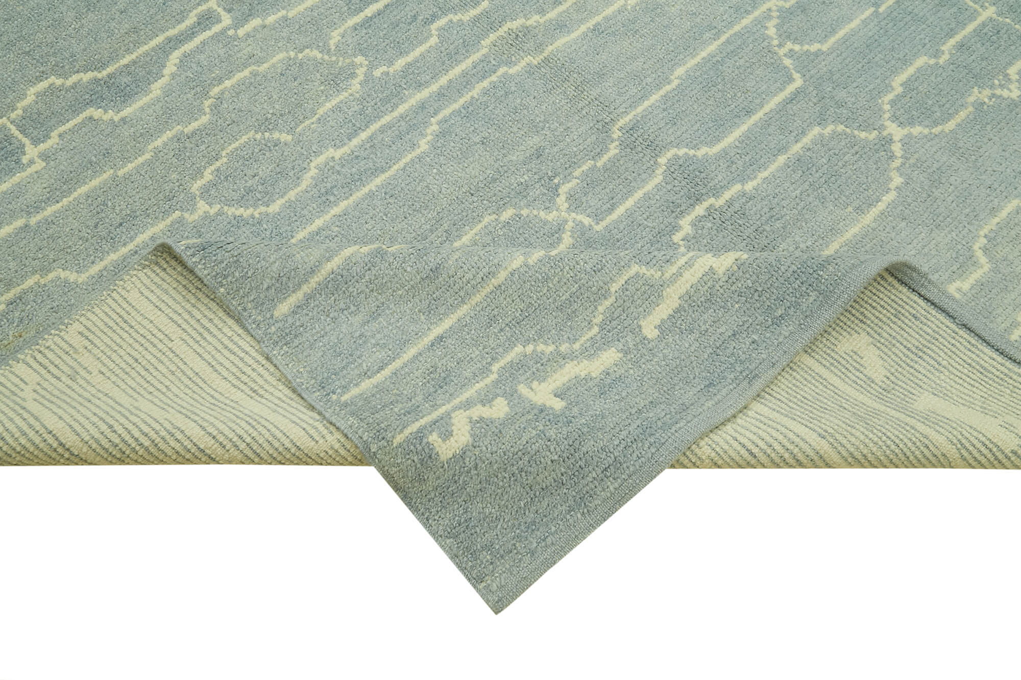 Handmade Wool Cotton Rug - Blue Geometric Pattern Carpet | 6x10 Feet Durable Area Rug