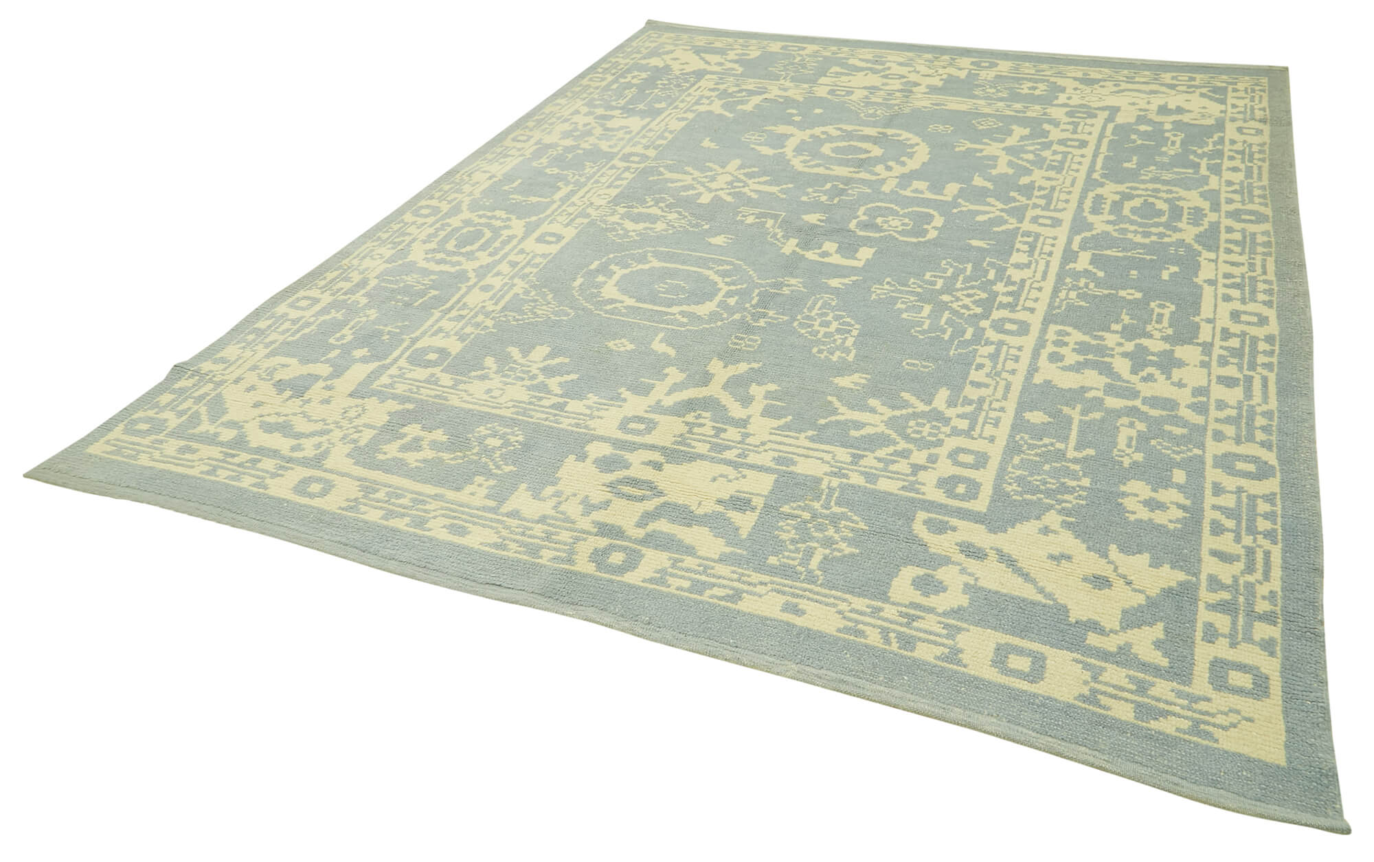 Handmade Wool Cotton Rug – Blue Geometric Area Rug | Soft Durable Turkish Vintage Carpet 7'9''x9'11''