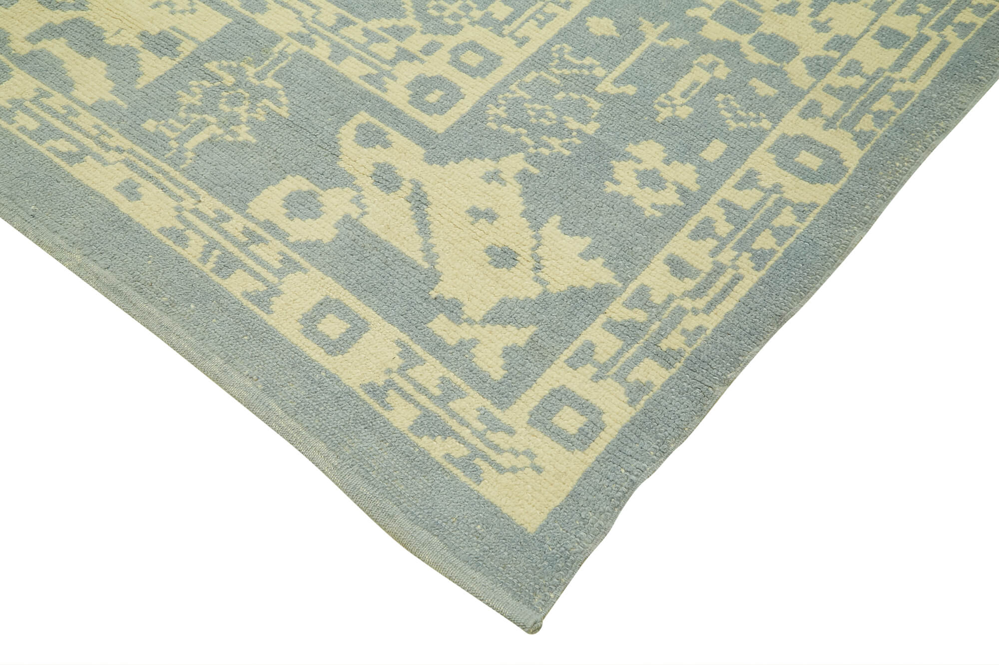 Handmade Wool Cotton Rug – Blue Geometric Area Rug | Soft Durable Turkish Vintage Carpet 7'9''x9'11''
