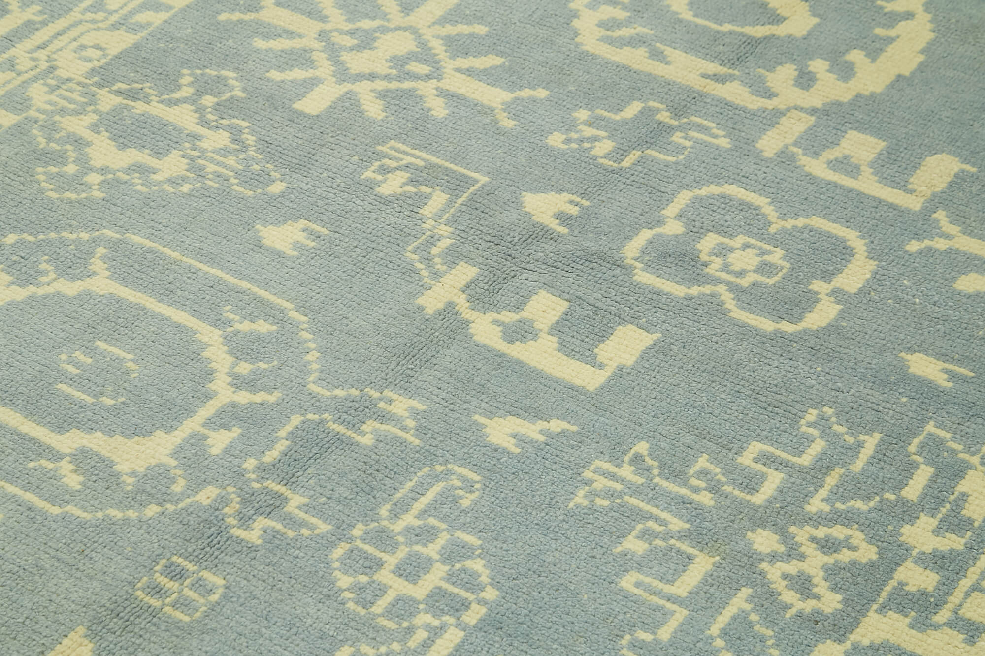 Handmade Wool Cotton Rug – Blue Geometric Area Rug | Soft Durable Turkish Vintage Carpet 7'9''x9'11''