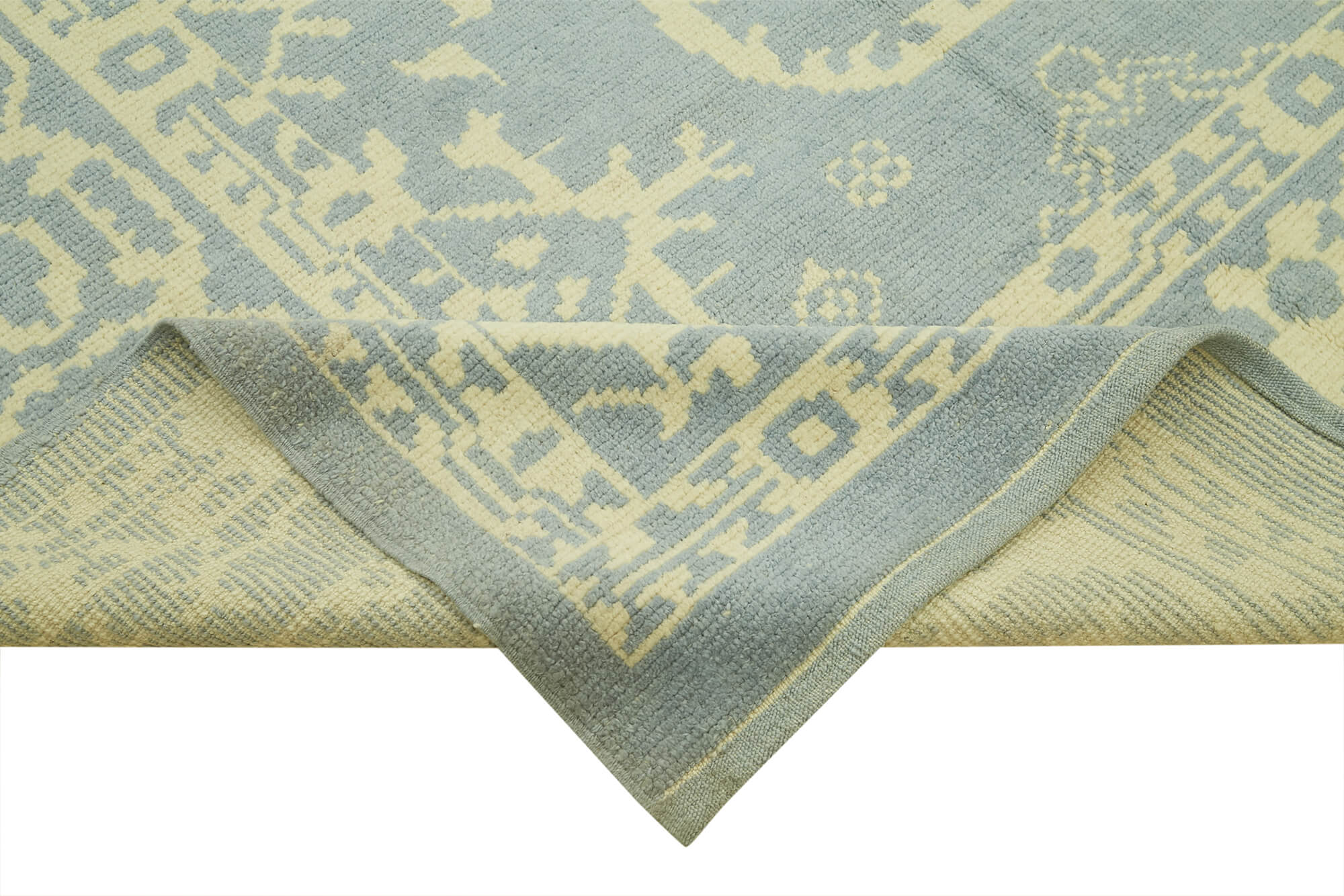Handmade Wool Cotton Rug – Blue Geometric Area Rug | Soft Durable Turkish Vintage Carpet 7'9''x9'11''