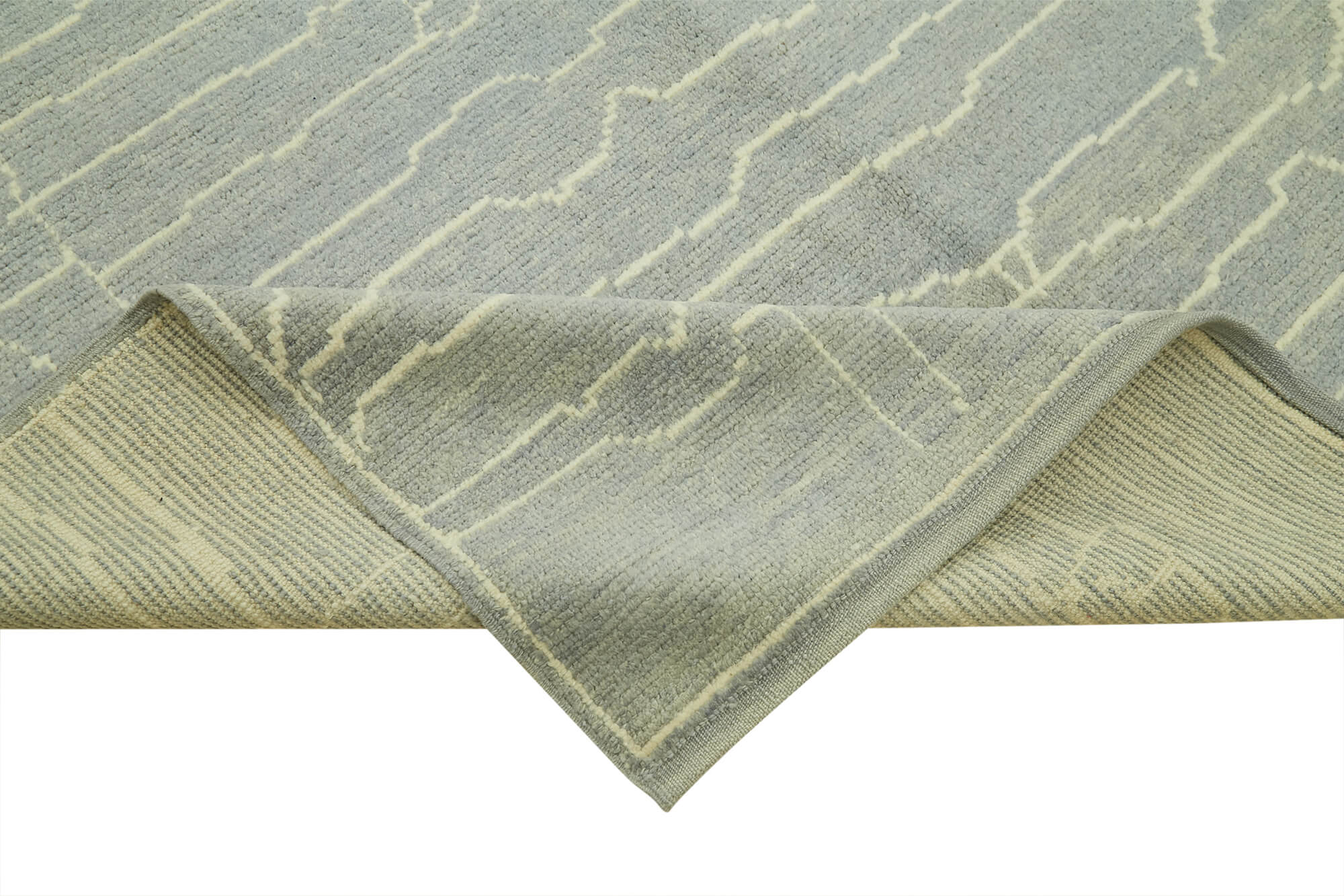 Handmade Wool Cotton Rug - Blue Geometric Rug 6x9 Feet | Durable Natural Fiber Carpet