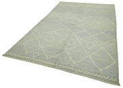 Handmade Wool Cotton Rug – Blue Geometric Pattern 6x10 Wool Area Rug