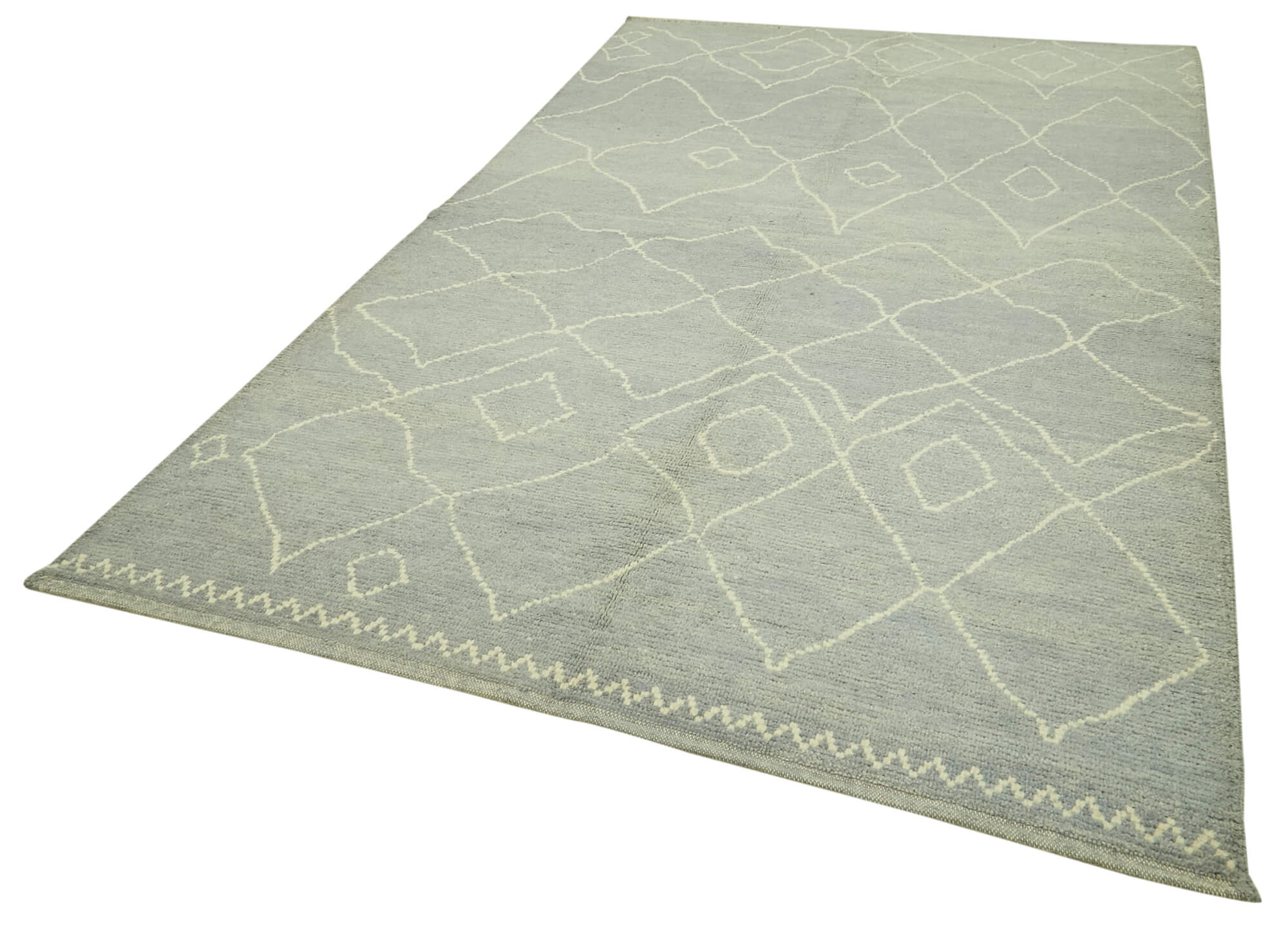 Handmade Wool Cotton Rug – Blue Geometric Pattern 6x10 Wool Area Rug