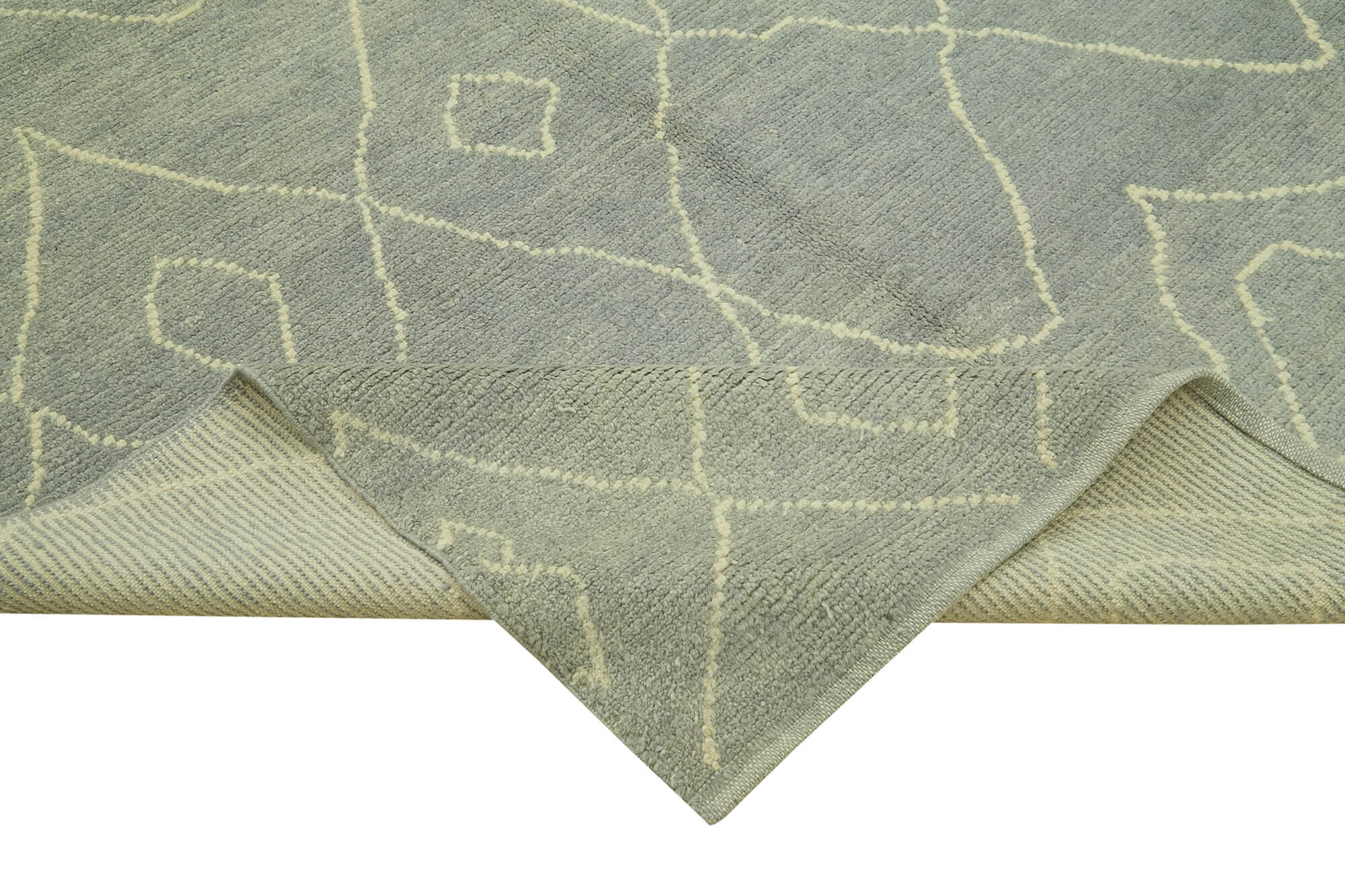 Handmade Wool Cotton Rug – Blue Geometric Pattern 6x10 Wool Area Rug